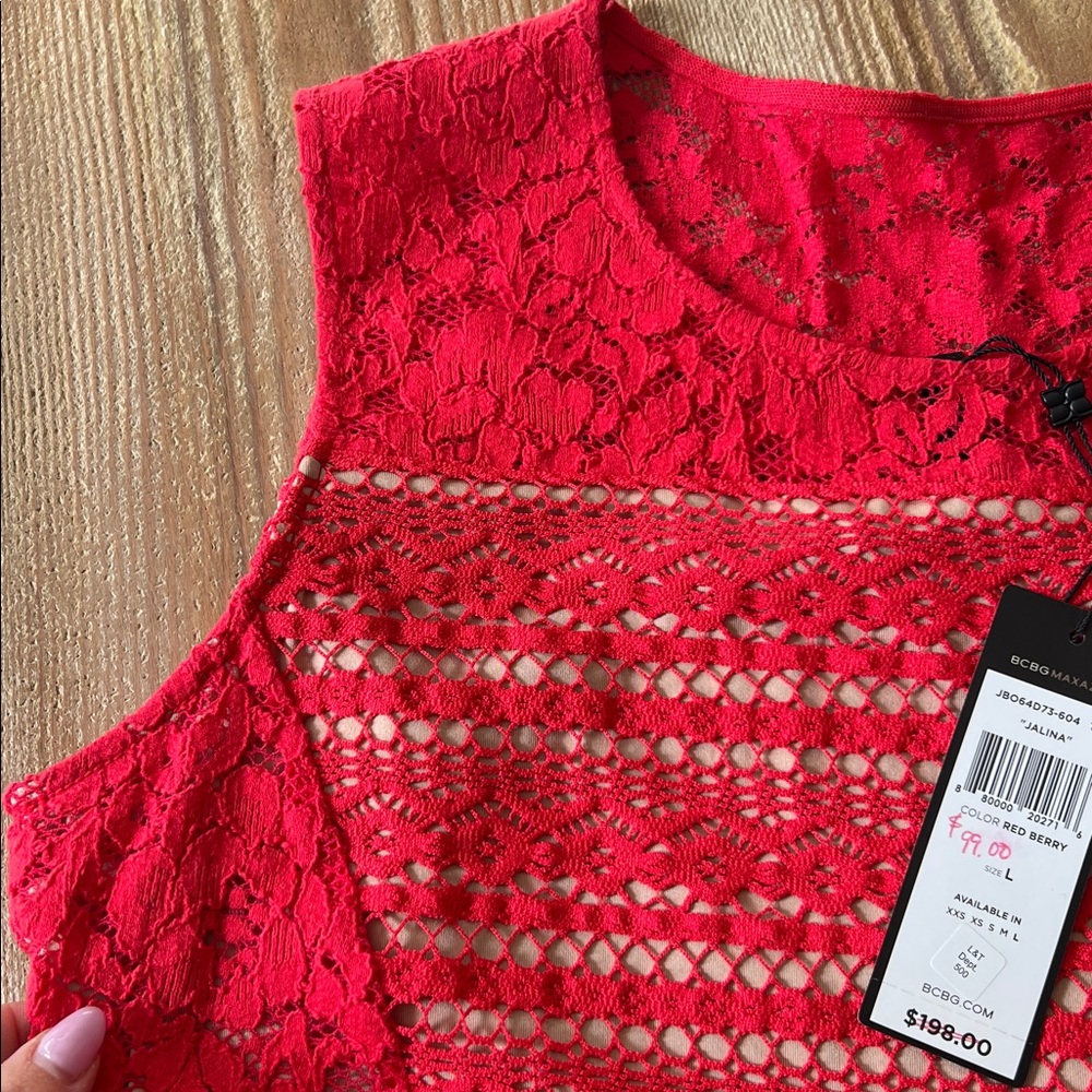 BCBGMaxAzria Red Lace Fit-and-Flare Cocktail Dress NWT Sleeveless - Picture 3 of 4